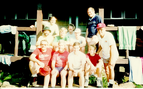 Photo of hiking group, Carter Notch Hut, New Hampshire, summer 1987.